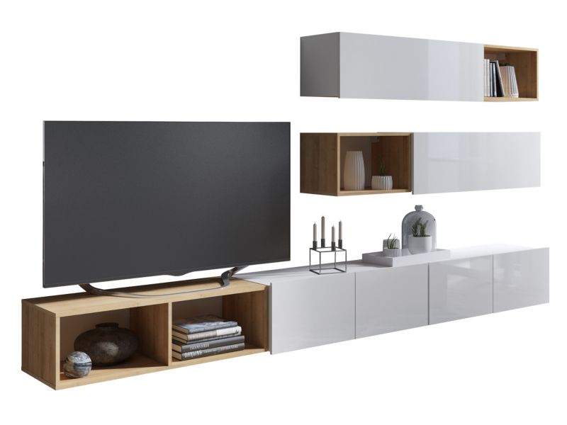 Meblościanka MIRJAN 24 Calabrini XXV biały / biały połysk + dąb złoty 1 kpl.