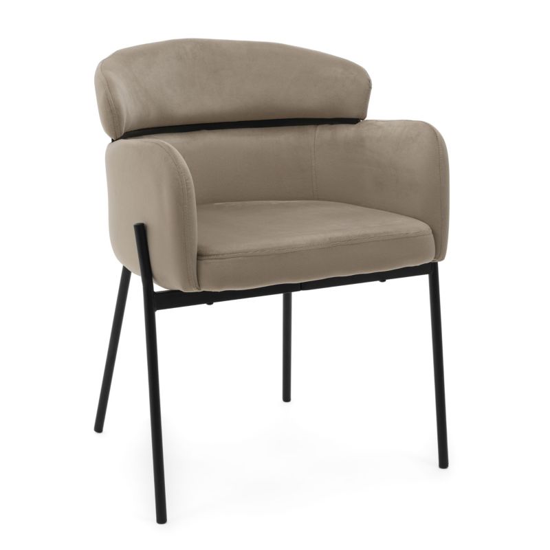 Krzesło tapicerowane New Home BOLZANO ciemnobeżowe welurowe z podłokietnikami 1 szt.