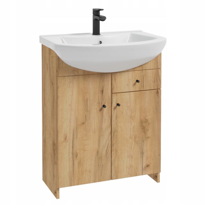 Szafka do Łazienki Stamar z Umywalką 650 mm Dąb Złoty Matowa Stojąca z Szufladą 1 szt