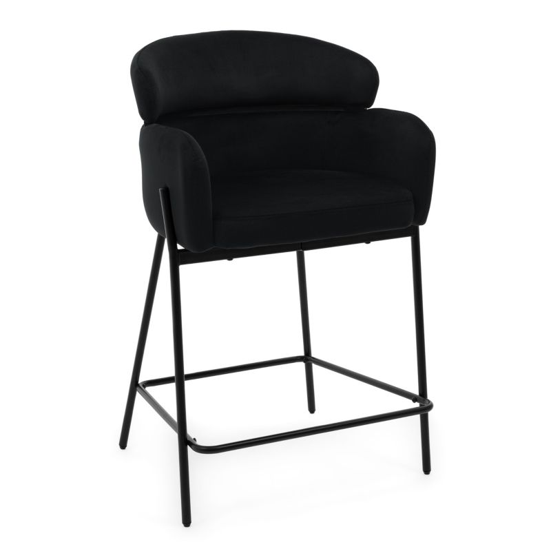 Hoker barowy tapicerowany New Home BOLZANO czarny welurowy z podłokietnikami 1 szt.