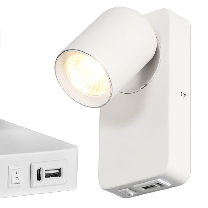 Kinkiet do czytania MasterLED Timo GU10 lampka z portami USB A+C biały mat 1 szt.
