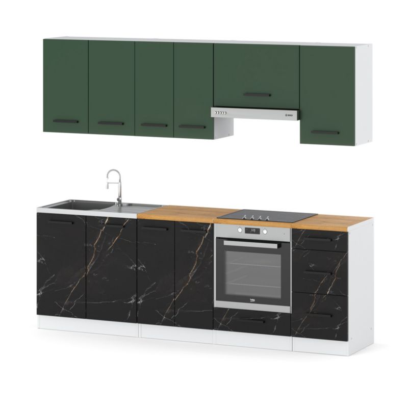 Zestaw Kuchenny Hurtownia-Mebli Z Blatem Kuchnia Mokka Plus 240cm Biały Mat Butelkowa Zieleń/San Sebastian 240x47x145 cm 1szt.