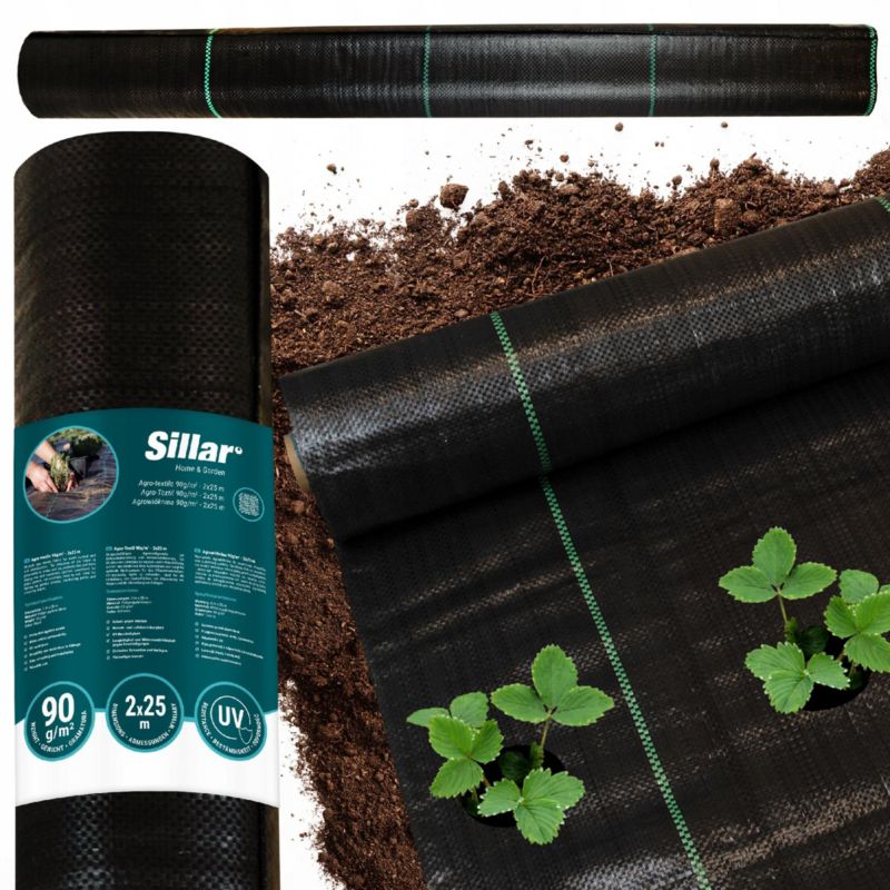 Agrotkanina, Sillar, antychwastowa, mata ogrodowa, odporność UV, 90g/m2, 2x25m, czarna, 1szt