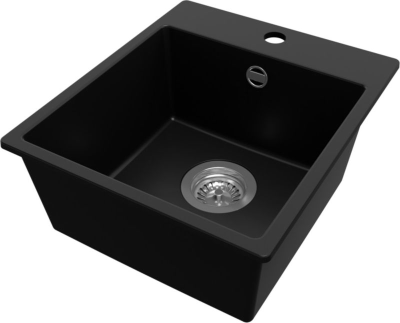 Zlewozmywak Ryga Easy PRIMAGRAN Nablatowy 38x44cm do szafki od 40cm, Czarny + Syfon, S001, 1 szt.
