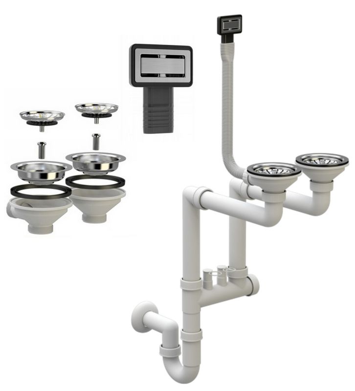 Syfon Prostokątny Manualny Dwukomorowy Chrom Granitowy 1 szt.