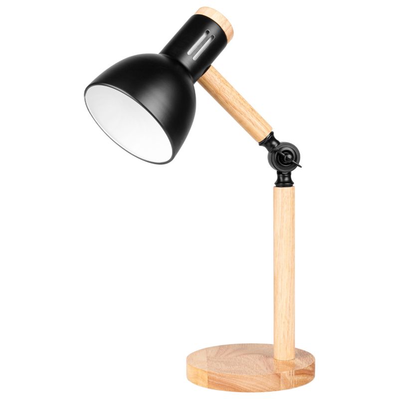 Lampa biurkowa MasterLED Woody E27 stylowa czarna z drewnem 1 szt.