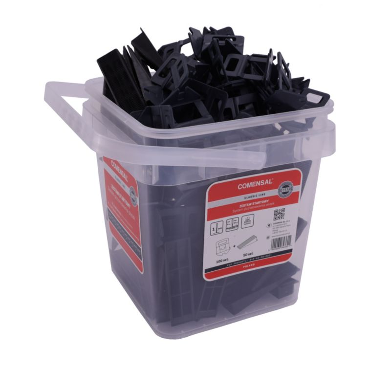 System poziomowania płytek COMENSAL klipsy zaciski 1 mm TYP II 100 szt. i kliny TYP II 50 szt. 1 zestaw