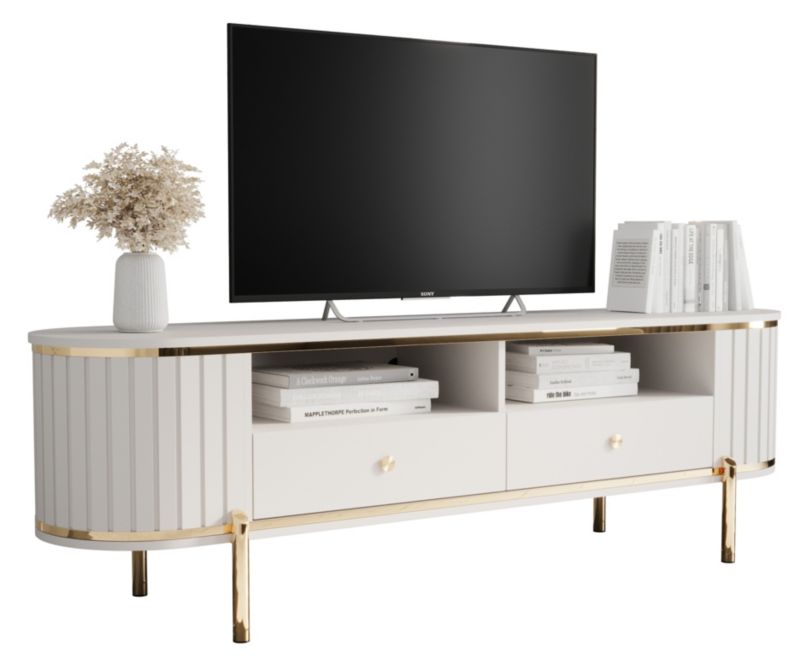 Szafka RTV półokrągła z lamelami Abiks NEW YORK 180 biały 1szt.