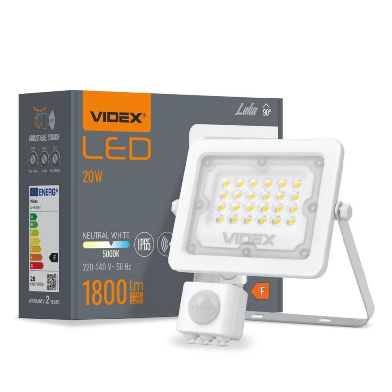 Naświetlacz LED z czujnikiem ruchu Videx biały LED 20W 5000K 1800lm IP65 wym: 15,9 x 14 x 5,4 cm - 1 szt.