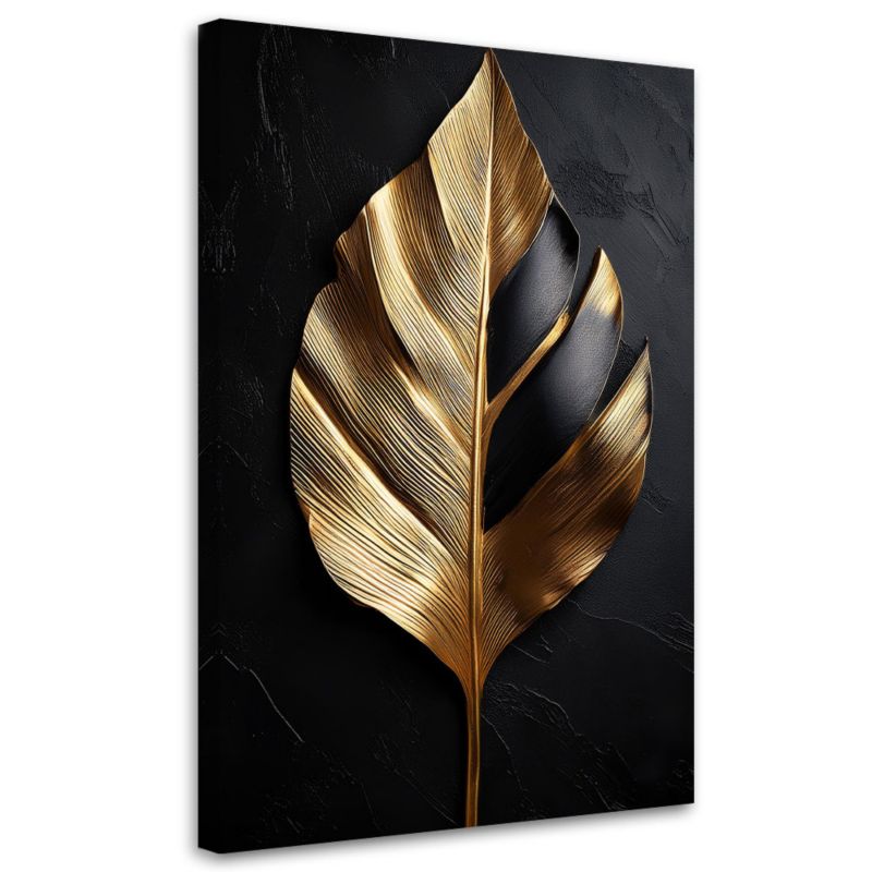 Obraz na płótnie Feeby Liść Palmy Czarno Złoty 40x60cm 1szt