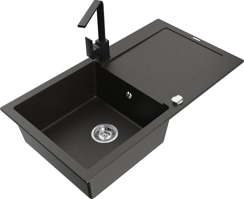 Zlewozmywak granitowy Mexen Leo 1-komorowy z ociekaczem i baterią kuchenną Savita beżowy - 6501-69-672601-69 1 szt.