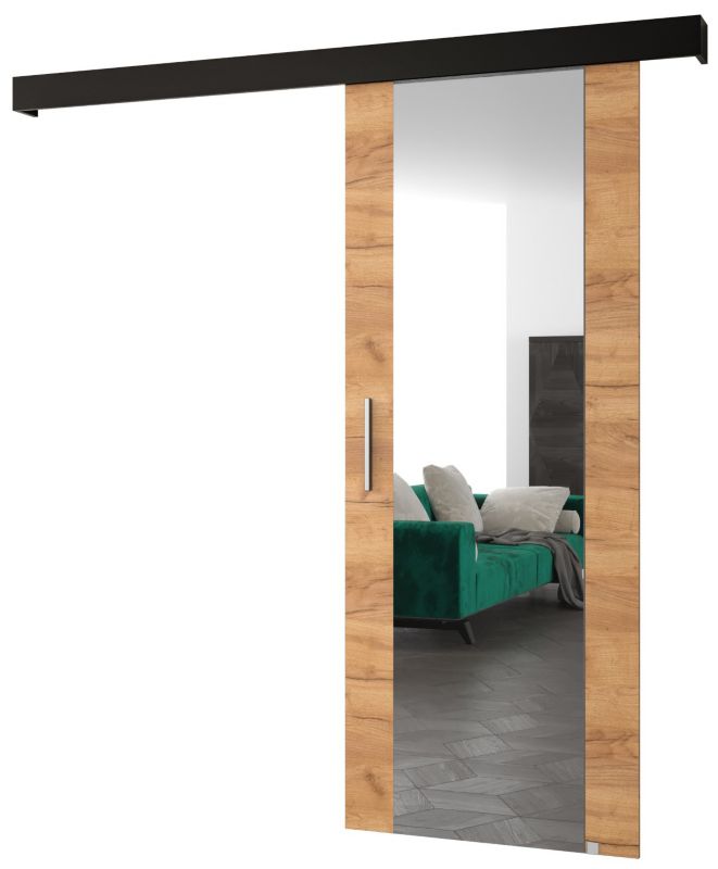 Drzwi przesuwne naścienne Abiks SALWADOR II 80 dąb craft + czarny mat + srebrny 1 szt.