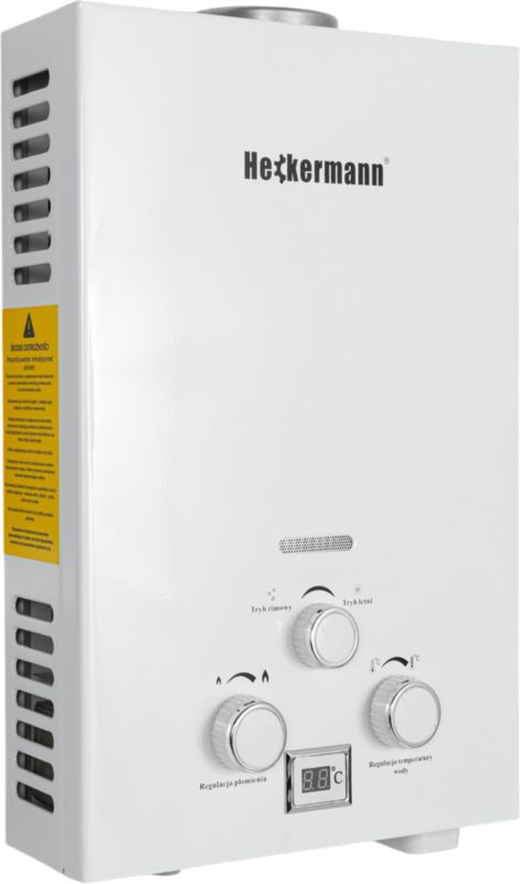Podgrzewacz Przepływowy Wody Bojler Gazowy LPG Biały Heckermann 12L 1szt