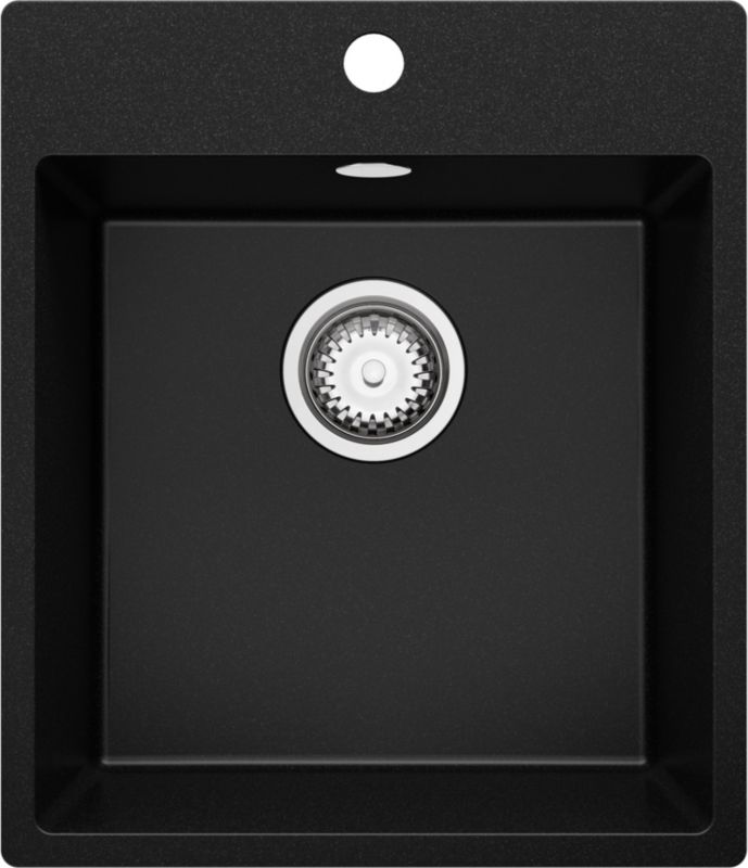Zlewozmywak Ryga PRIMAGRAN Nablatowy 43x50cm do szafki od 45cm, Czarny + Syfon, S125, 1 szt.