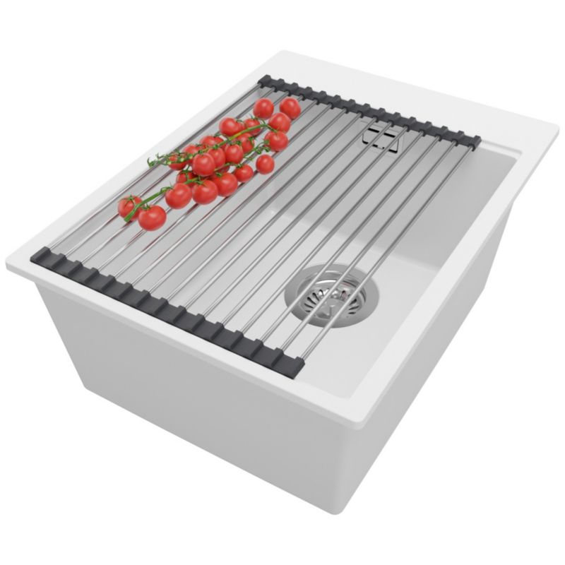 Zlewozmywak Oslo PRIMAGRAN Nablatowy 38x50cm do szafki od 40cm z Syfonem i Dodatkiem Biały 1 szt.