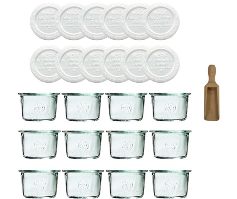 Słoiki MODO24 Weck 80 ml fi 60 mold z plastikowymi wiekami i miarką 12 kpl.