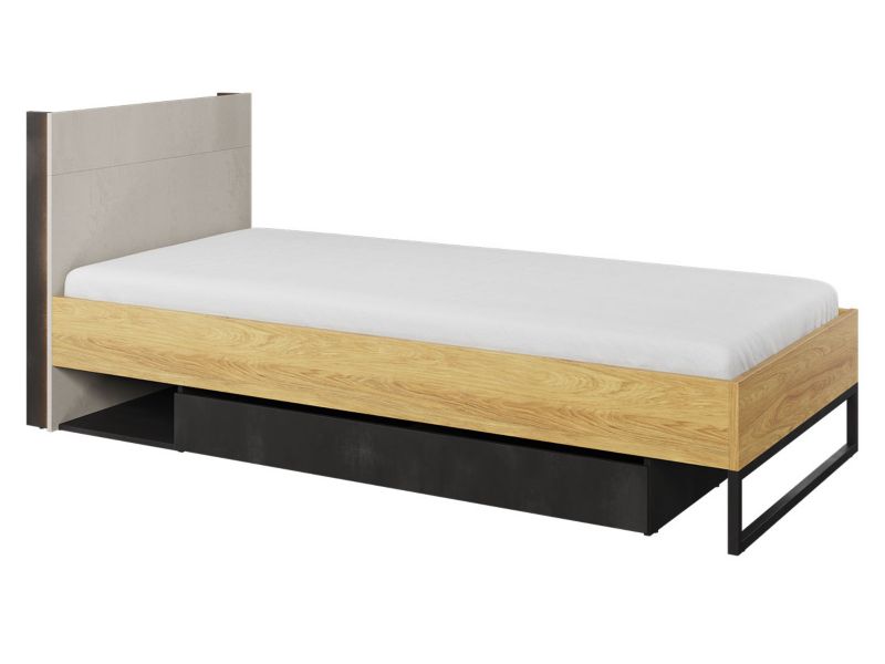 Łóżko ze stelażem MIRJAN 24 Teen Flex TF-16 90x200 hikora naturalna / raw steel + silk flou 1 szt.