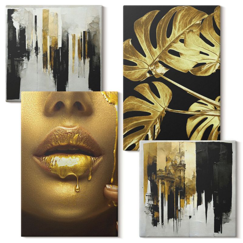Zestaw Sztuki Na Płótnie Wallfluent Palma monstera usta kobiety 4 szt.