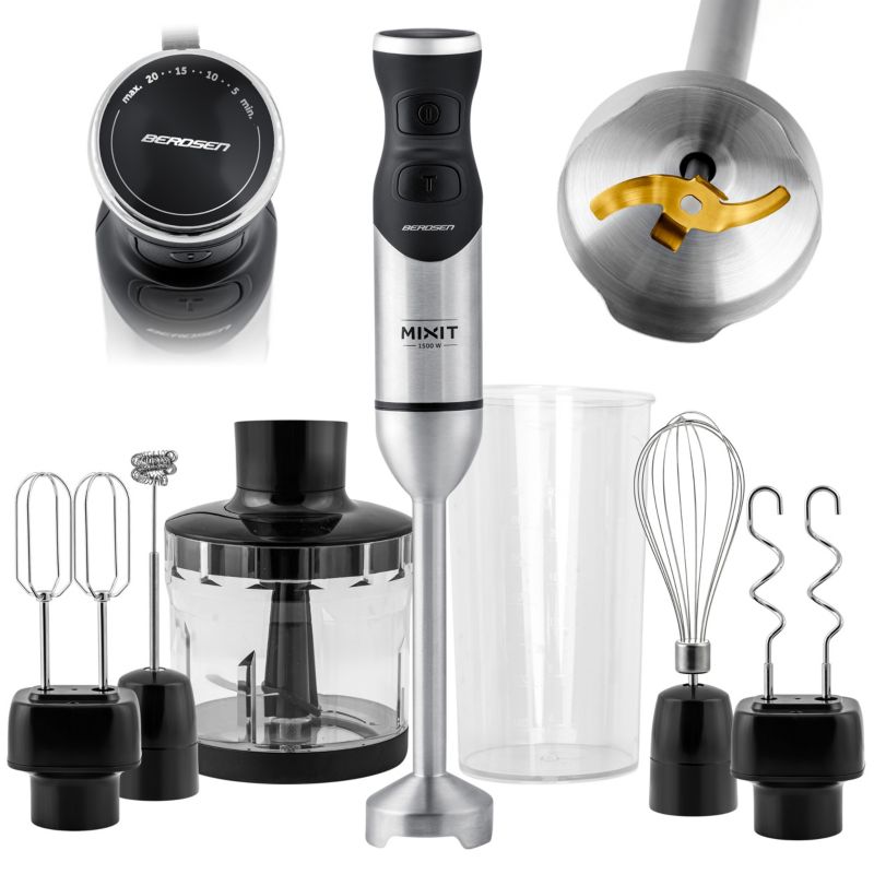 Blender ręczny Berdsen 1500W wielofunkcyjny 6w1 tytanowe ostrza 1 szt.