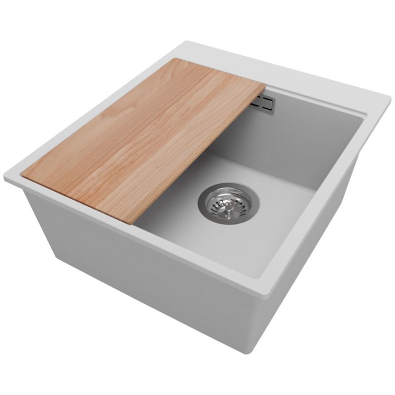 Zlewozmywak Oslo PRIMAGRAN Nablatowy 43x50cm do szafki od 45cm, Szary + Syfon + Deska, S187, 1 szt.