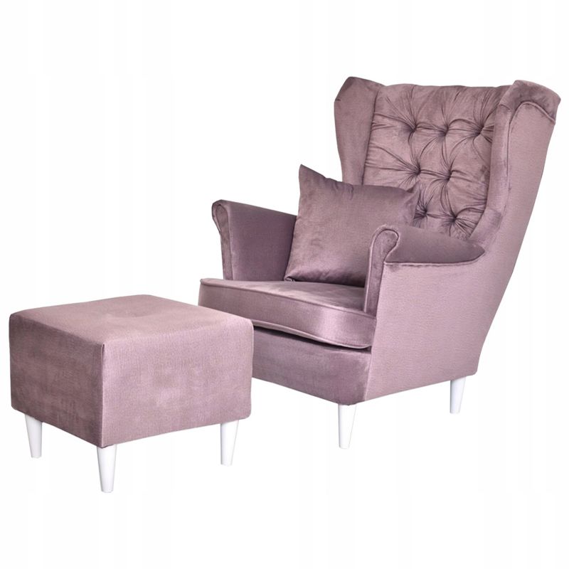 Fotel uszak do salonu z podnóżkiem Family Meble Gaja liliowy 1szt