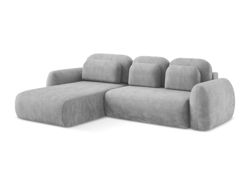 Narożnik lewostronny z funkcją spania LaMiaSofa FERRETTI z tkaniny szenilowej 304x190 cm jasny szary 1 szt.