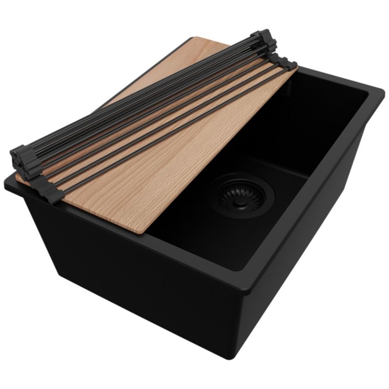 Zlewozmywak Londyn Slim PRIMAGRAN Nablatowy 36x47cm do szafki od 40cm z Syfonem i Dodatkiem Cały Czarny 1 szt.