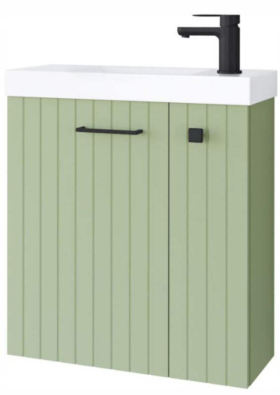 Szafka łazienkowa Furnidea 55 cm z umywalką szałwia mat czarny uchwyt Nook 1 szt.