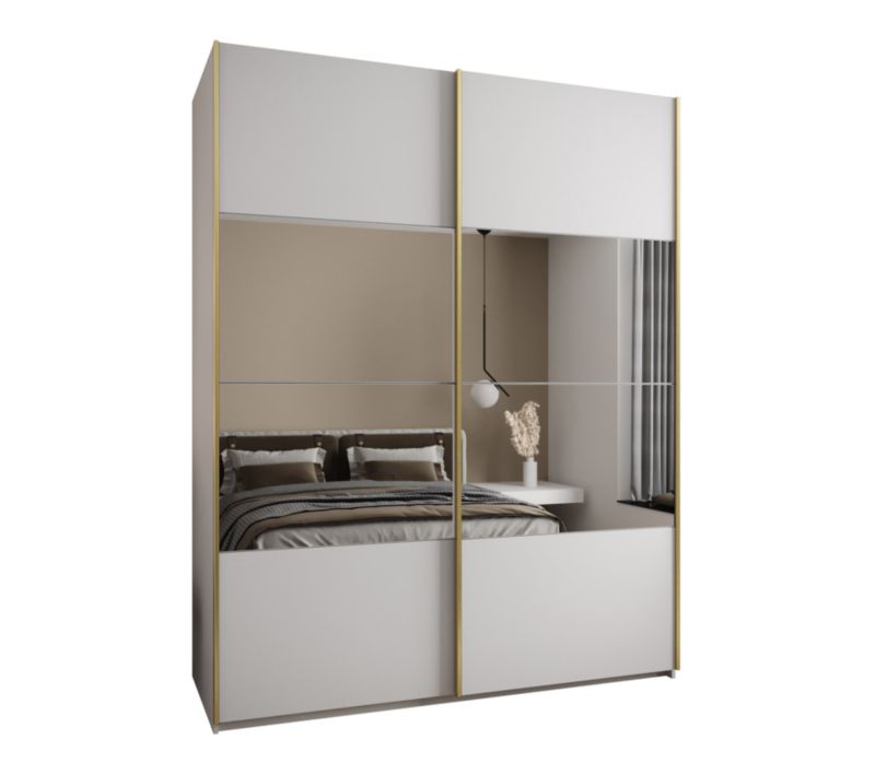 Szafa przesuwna Abiks LUX 4 wysoka szer.200cm biały/biały/złoty 1szt.