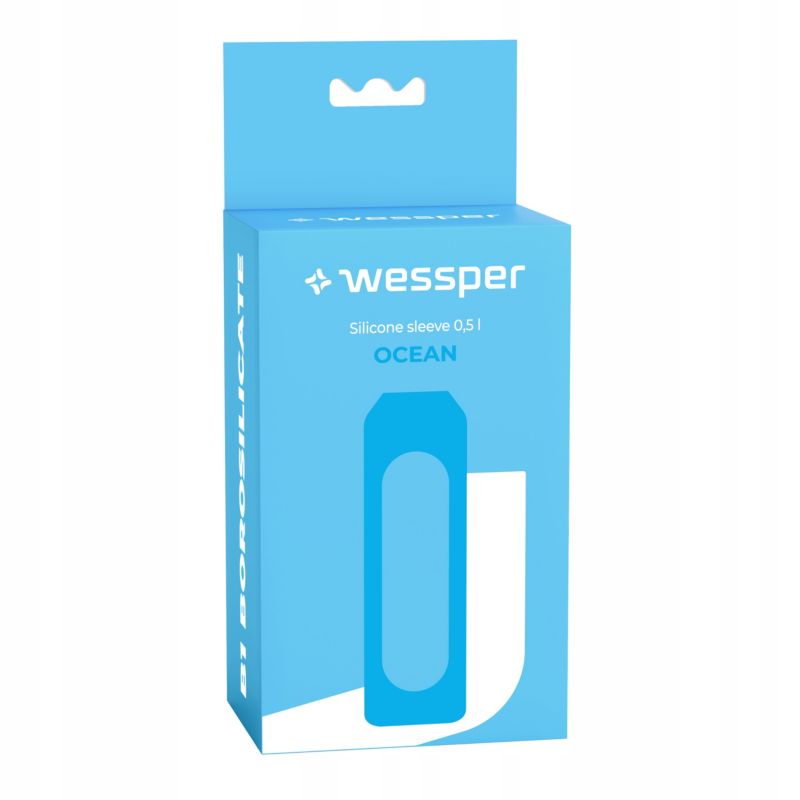 Etui silikonowe, Wessper, do butelki na wodę Wessper B1 BOROSILICATE 0,5L, ochronne, bez BPA, błękitny, 1szt