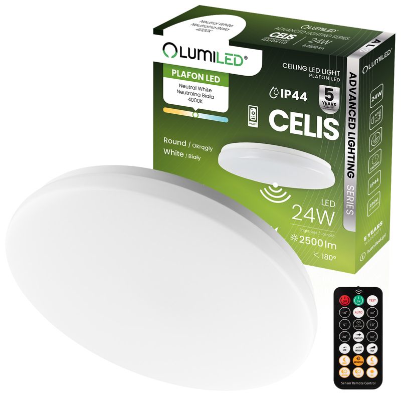 Plafon LED Lumiled Lampa Sufitowa Natynkowa 24W 4000K Okrągły IP44 z Czujnikiem Ruchu 1 szt.