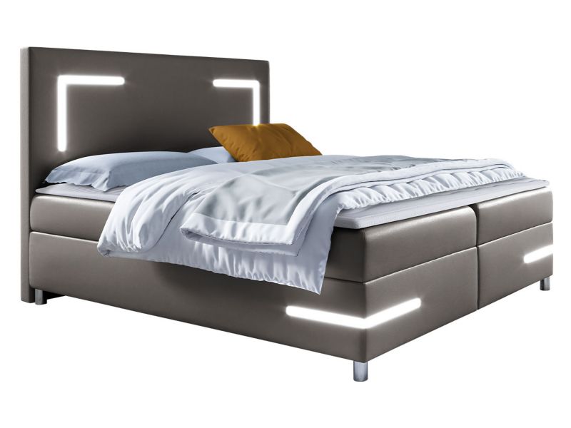 Łóżko kontynentalne MIRJAN 24 Delos LED 140x200 szara ekoskóra 1 szt.