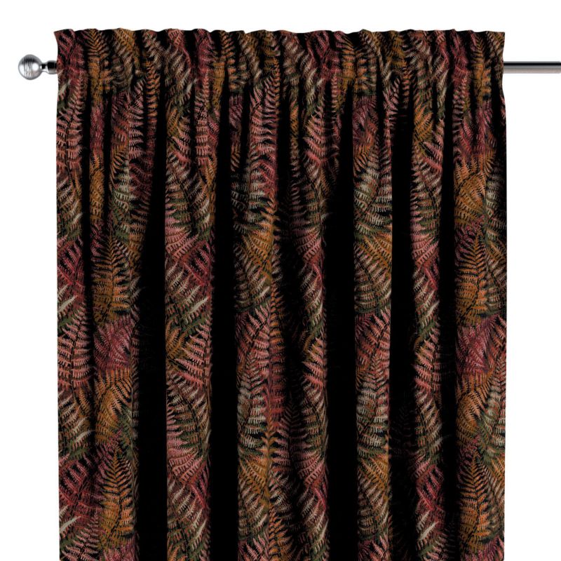 Zasłona na kanale z grzywką 1 szt. 130 x 245 cm Dekoria bordowo-złote liście paproci 1 szt.