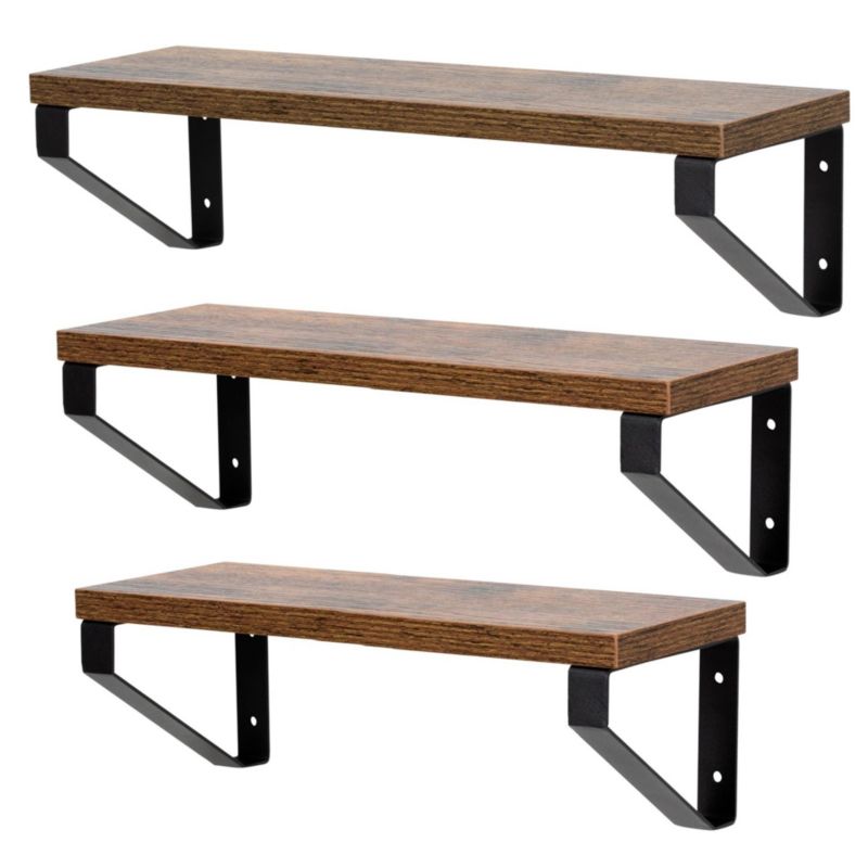 Półka wisząca na przyprawy Springos zestaw 3 szt. półki ścienne na książki, czarno-brązowe 1 kpl.