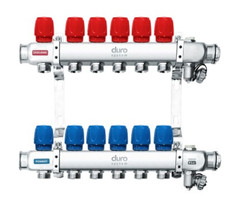 Rozdzielacz Duro 6 sekcji zawory regulacyjne do podłogówki 1szt