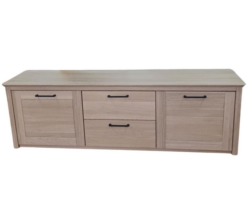 Szafka RTV ICFWood jasny dąb lity 2 drzwi 2 szuflady 168,3 x 52 x 42,5 cm 1 szt.