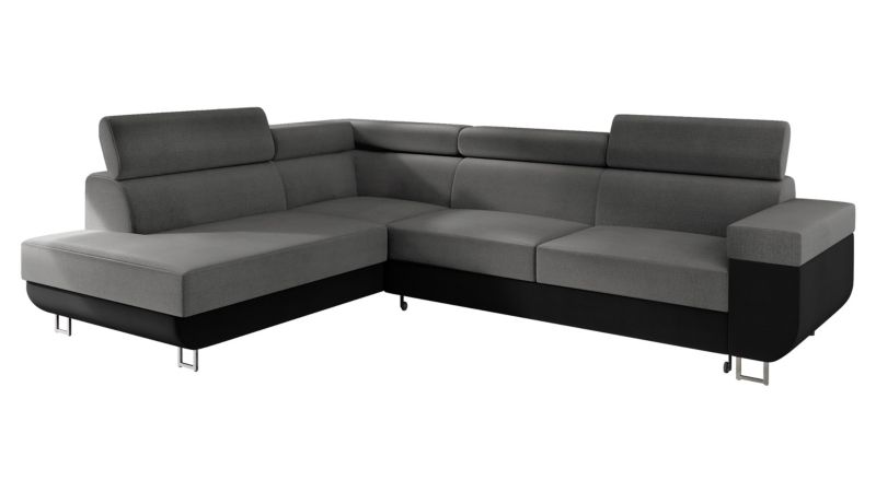 Narożnik z funkcją spania MIRJAN 24 Fonti lewy z regulowanymi zagłówkami czarny plusz/stalowy szary 1 szt.