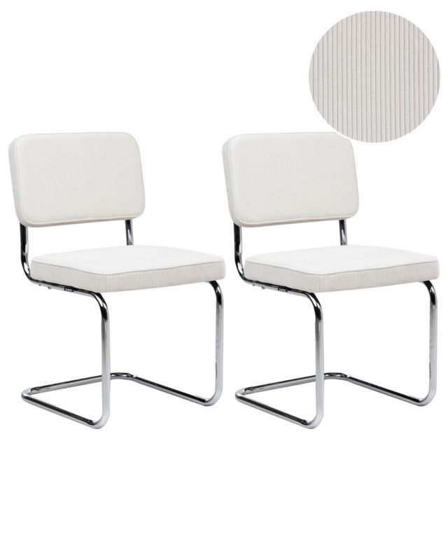 Zestaw 2 krzeseł do jadalni Irwin Sztruks Złamana biel 1 par.