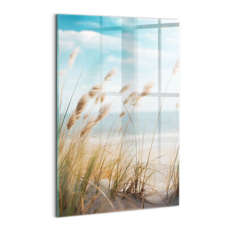 Foto Obraz Ścienny Szklany Wallfluent 40x60 cm Pejzaż traw plaży i morza styl boho 1 szt.
