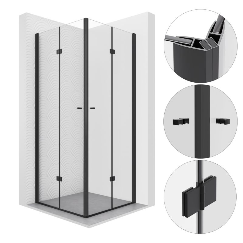 Kabina prysznicowa 80x80 kwadratowa składana MAUNA SEVANTE czarna 1 szt.