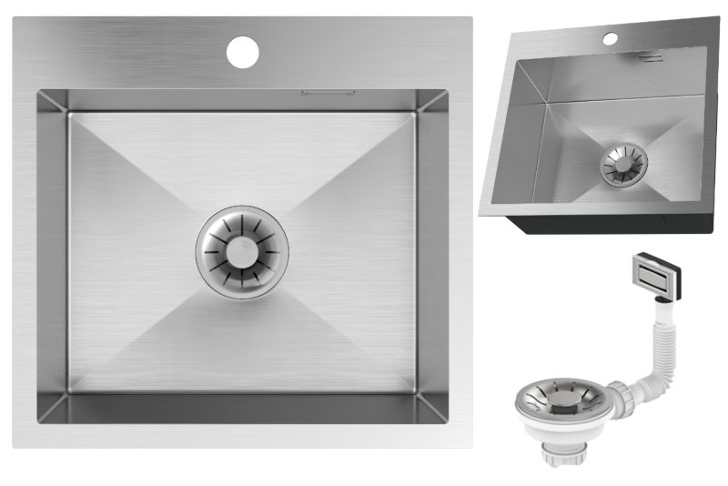 Zlewozmywak Stalowy Jednokomorowy Granitan Silvo48 Chrom Zlew Kuchenny Syfon Lux 1 szt.