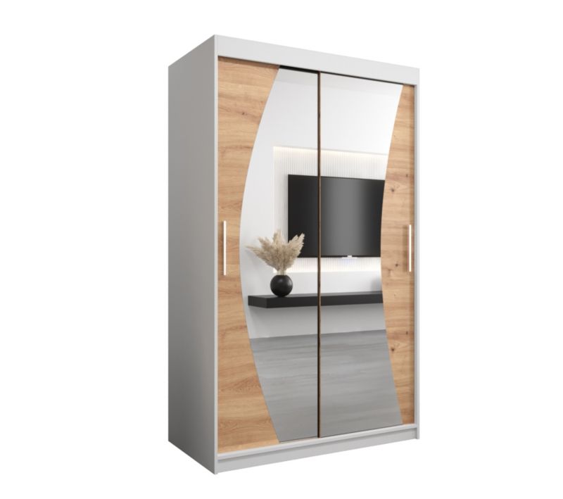 Szafa przesuwna Garderoba Abiks WAVE 120 biały mat + dąb artisan 1 szt.