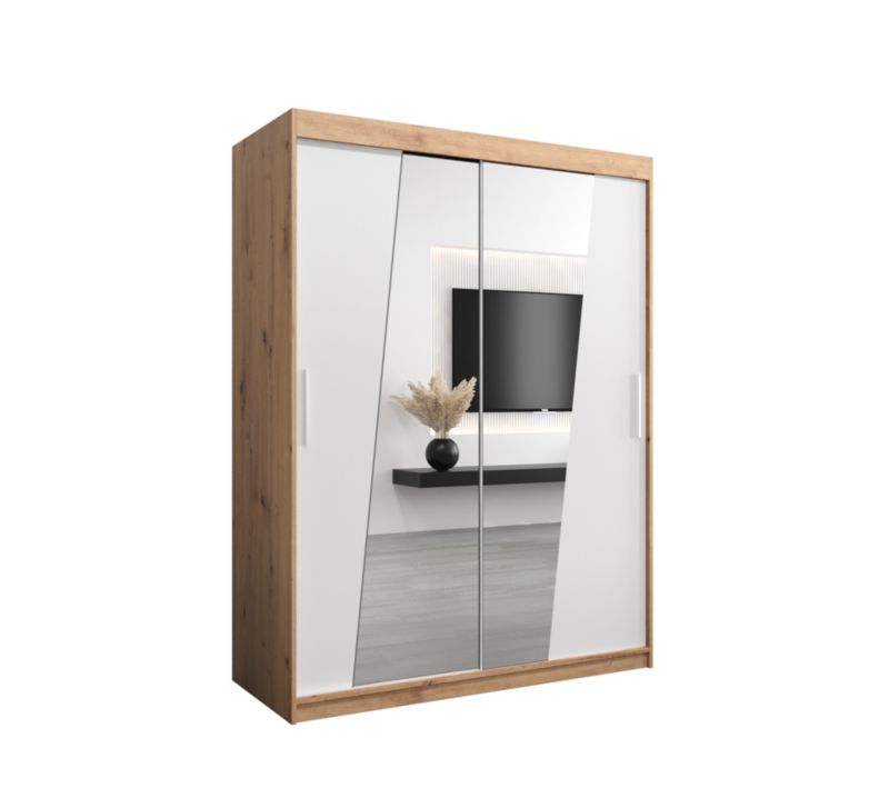Szafa przesuwna Garderoba Abiks RHOMB 150 dąb artisan + biały mat 1 szt.