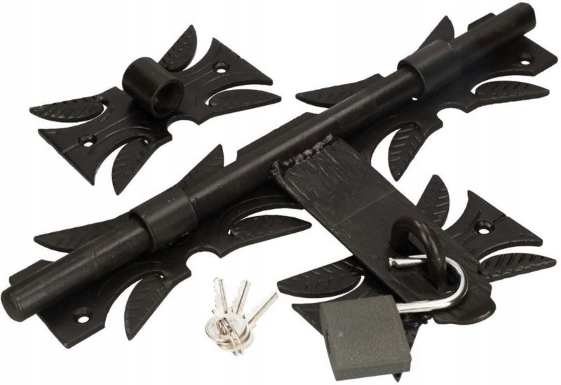 Zasuwa garażowa KOTARBAU rygiel kuta 320 mm z kłódką do bramy furtki drzwi 1 szt.