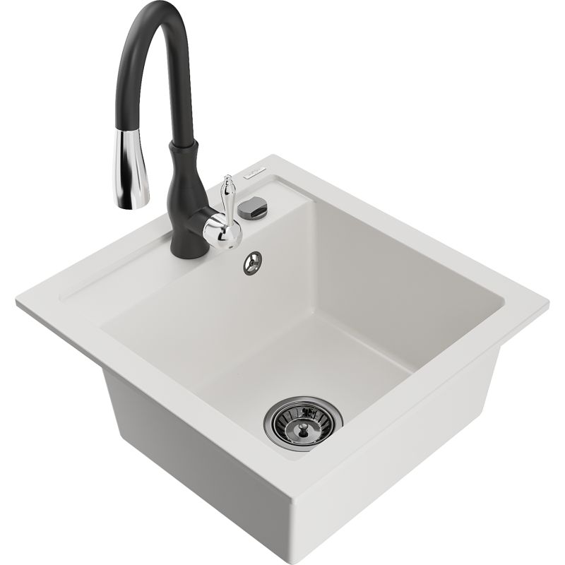 Zlewozmywak granitowy 1-komorowy Mexen Vito z baterią kuchenną Savita czarny - 6503-77-672601-00 1 szt.