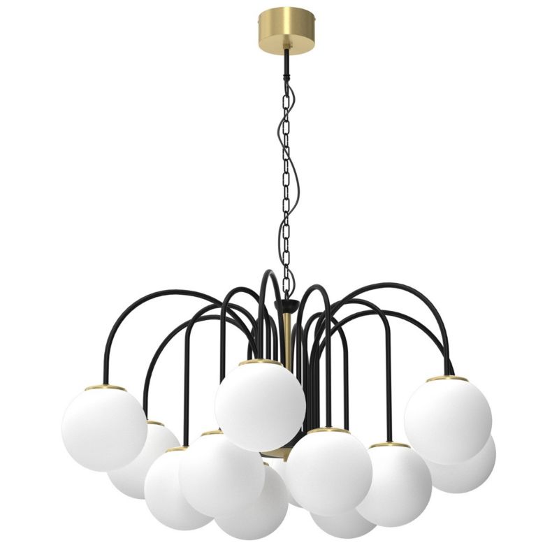 Żyrandol Luminex Cambridge czarny mat-mosiądz szczotkowany-biały glamour 12 x E14 x 15W IP20 wym: 95 x 90 x 90 cm - 1 szt.