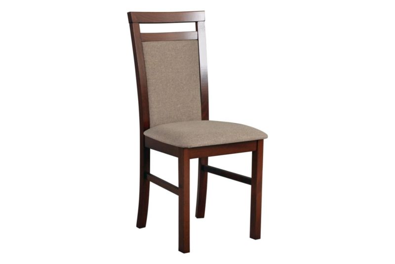 Krzesło tapicerowane Bettso Milano 5 z tapicerowanym siedziskiem w beżowej tkaninie orzech 1szt.
