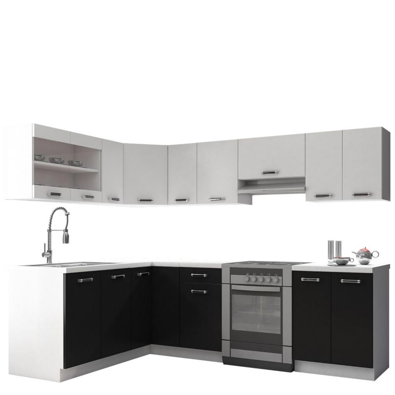 Meble kuchenne MIRJAN 24 Omega III biały / czarny 1 kpl.