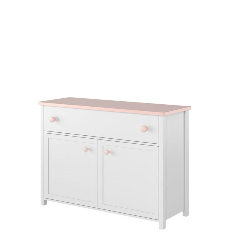 Komoda dwudrzwiowa z szufladą Bettso Laura z różowymi dodatkami biały 1szt.