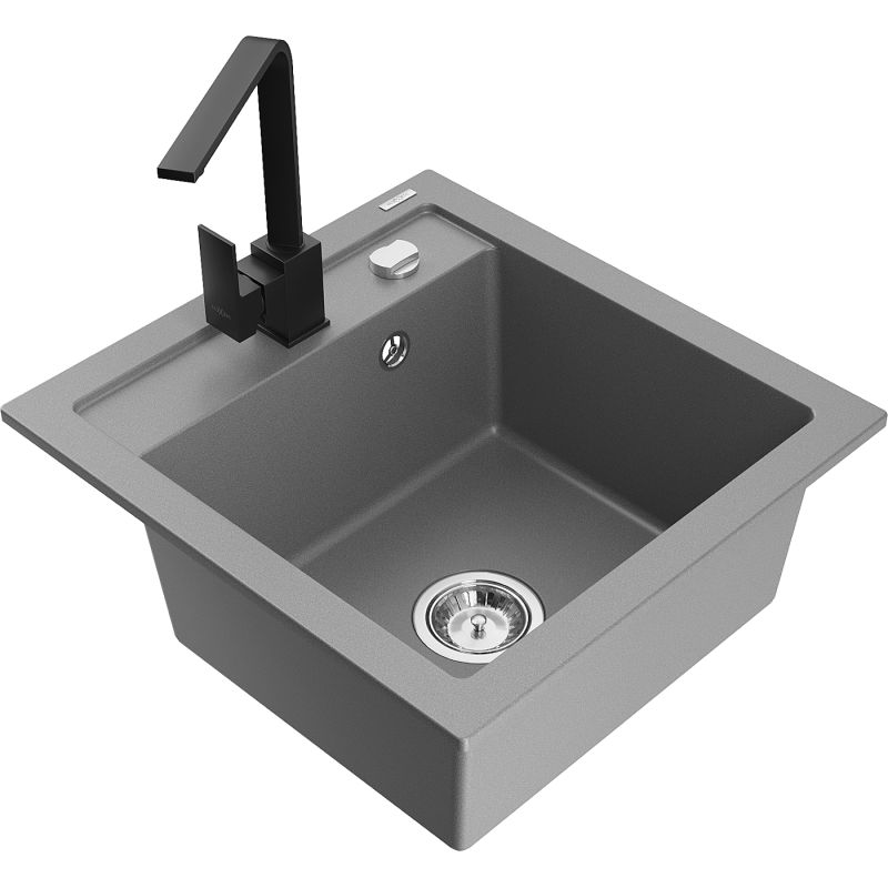 Zlewozmywak granitowy 1-komorowy Mexen Vito z baterią kuchenną Rita szary - 6503-71-670300-70-B 1 szt.